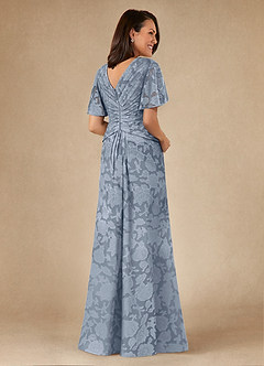 Azazie Emmeline Mère de la mariée Robes Robe Trapèze en Blumen-Burnout Plissée Bleu Poussiéreux image2
