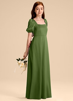 Azazie Briar Junior Juniper A-Line Bow Stretch Satin Dress image4