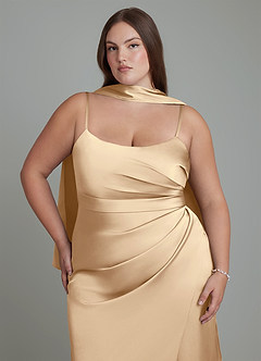 Azazie Calandra Brudtärnklänningar Klänning av Tubklänning i Stretch Satin Plisserad Champagne image3