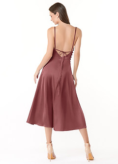 Azazie Ceci Final Sale Terracotta A-Line Side Slit Stretch Satin Dress image2