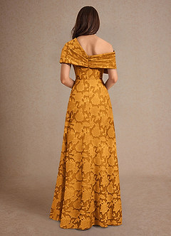 Azazie Milton Mother of the Bride Dresses Butterscotch A-Line Pleated Floral Burnout Dress image2