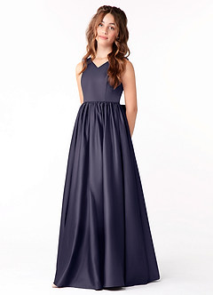 Azazie Hathaway Junior Stormy A-Line Bow Stretch Satin Dress image3
