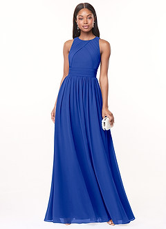 Azazie Harper Bridesmaid Dresses Royal Blue A-Line Pleated Chiffon Dress image1