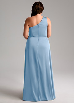 Azazie Brooke Bridesmaid Dresses Powder Blue A-Line One Shoulder Stretch Satin Dress image10