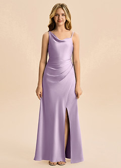 Azazie Abby Junior Robe Trapèze en Satin extensible Plissée Frostiges Flieder image5
