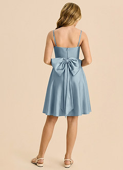 Azazie Bear Vestido de Azul Polvoriento de Satén Elástico de Corte en A con Escote de Corazón image2