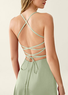 Heloise Light Green Satin Lace Up Back Maxi Dress image6
