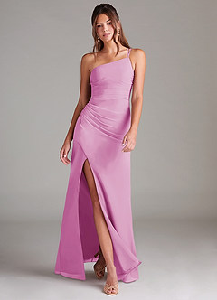 Azazie Eren Jurken voor bruidsmeisjes Jurk van Chiffon met Kolom One-Shoulder Snoep Roze image1