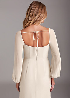Azazie Charissa Bridesmaid Dresses White Alabaster Sheath Long Sleeve Chiffon Dress image2