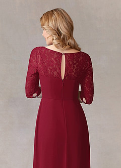 Azazie Leonine Mother of the Bride Dresses Burgundy A-Line Scoop lace Chiffon Dress image7