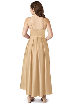 Azazie Jemima Junior Gold A-Line with Pockets Stretch Satin Dress image2