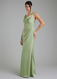 Azazie Spencer Bridesmaid Dresses Dusty Sage Mermaid Pleated Stretch Satin Dress image3