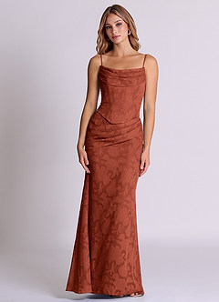 Azazie Sorrel Abiti da Damigella Abito Convertibile Sirena in Burnout Floreale Corsetto Terracotta image6