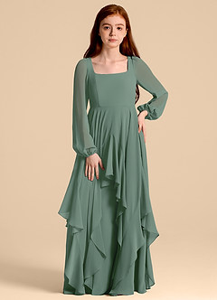 Azazie Clara Junior Eucalyptus A-Line Blouson Chiffon Dress image5