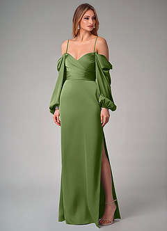 Azazie Sonata Bridesmaid Dresses Juniper Sheath Long Sleeve Stretch Satin Convertible Dress image7