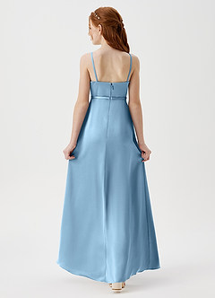 Azazie Kaylee Junior Robe Trapèze en Satin extensible avec ceinture Acier Bleuté image2