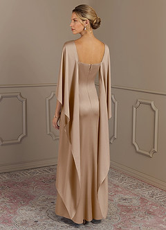 Azazie Eli Mother of the Bride Dresses Taupe Sheath Boatneck Stretch Satin Dress image2