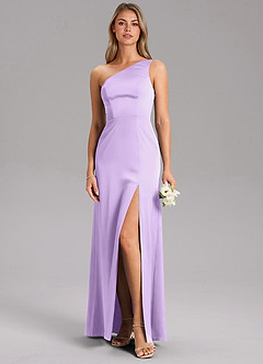 Azazie Feby Bridesmaid Dresses Lilac A-Line One Shoulder Stretch Satin Dress image3