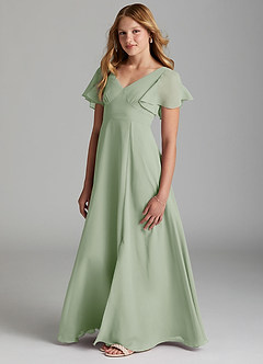 Azazie Kimber Junior Dusty Sage A-Line Pleated Chiffon Dress image5