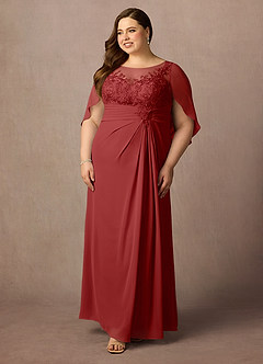 Azazie Hera Mother of the Bride Dresses Rust A-Line Lace Capelet Chiffon Dress image9