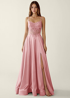 Zuri Powder Pink Satin Wrap Beaing Corset A-line Prom Dress image5