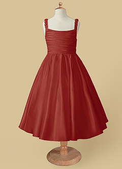 Azazie Cutie Pie Blumenmädchenkleider A-Linie Plissee Matte Satin Kleid Terrakotta image4