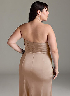 Azazie Yola Bridesmaid Dresses Taupe Sheath V-Neck Pleated Stretch Satin Convertible Dress image15