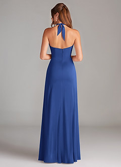 Azazie Elliana Bridesmaid Dresses Royal Blue A-Line Side Slit Stretch Satin Dress image6