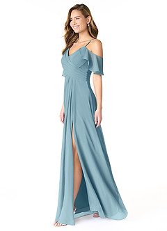Azazie Dakota Abiti da Damigella Abito A-Line in Chiffon con Scollo a V a Pieghe Blu Lunatico image5