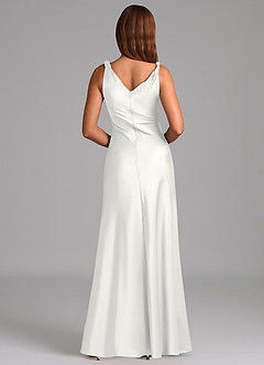 Azazie Nerine Brautjungfernkleider A-Linie Plissee Stretch-Satin Kleid Weiß image5