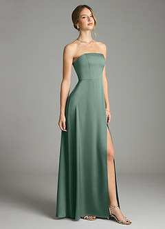 Azazie Wren Bridesmaid Dresses Eucalyptus A-Line Strapless Stretch Satin Convertible Dress image1