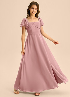 Azazie Azey Junior Dusty Rose A-Line Ruched Chiffon Dress image4