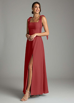 Azazie Debra Bridesmaid Dresses Rust A-Line with Pockets Chiffon Convertible Dress image8