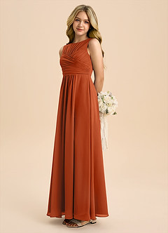 Azazie Skyla Junior Burnt Orange A-Line Pleated Chiffon Dress image1