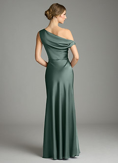 Azazie Emerson Bridesmaid Dresses Sea Moss Mermaid Off the Shoulder Stretch Satin Dress image3