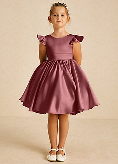 Azazie Tootsie Flower Girl Dresses Amethyst A-Line Bow Matte Satin Dress image3