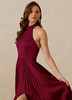 Christian Siriano Bridal for Azazie 1007 Bridesmaid Dresses Burgundy A-Line Pleated Stretch Satin Dress image2