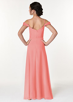 Azazie Alivia Junior Coral A-Line Off the Shoulder Chiffon Dress image2