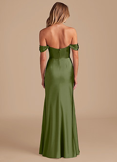 Azazie Saige Bridesmaid Dresses Olive A-Line Off the Shoulder Metallic Satin Convertible Dress image4