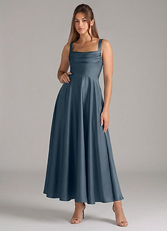 Azazie Shaude Bridesmaid Dresses Twilight A-Line Pleated Stretch Satin Dress image1