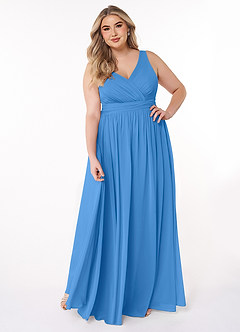 Azazie Kora Bridesmaid Dresses Blue Jay A-Line Pleated Chiffon Dress image7