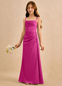 Azazie Shyla Girls Formal Sukienki dla dziewczynek sypiących kwiaty Osłona Pofałdowany Satyna elastyczna Długość podłogi Sukienka image3