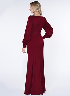 Azazie Raye Bridesmaid Dresses Burgundy Mermaid Long Sleeve Stretch Satin Dress image4