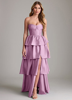 Azazie Faye Bridesmaid Dresses Wisteria A-Line Ruched Stretch Satin Dress image1