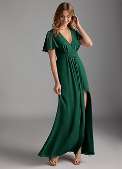 Azazie Zaniah Bridesmaid Dresses Emerald A-Line Chiffon Dress image6