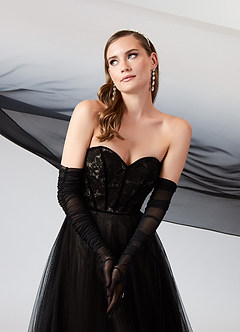 Azazie Persephone Hochzeitskleider Ballkleid Spitze Tüll Kleid Schwarz Nude image7
