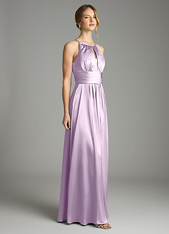 Azazie Bonnie Bridesmaid Dresses Frosted Lilac A-Line Pleated Stretch Satin Dress image4