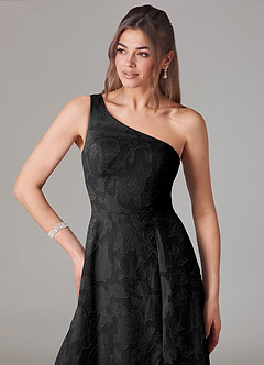 Azazie Ellianna Bridesmaid Dresses Black A-Line One Shoulder Floral Burnout Dress image6