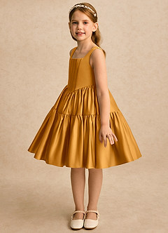 Azazie Myla Blumenmädchenkleider A-Linie Plissee Matte Satin Kleid Butterscotch image5