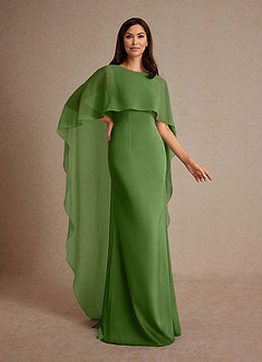 Azazie Milfred Mother of the Bride Dresses Basil Sheath Boatneck Stretch Satin Dress image3